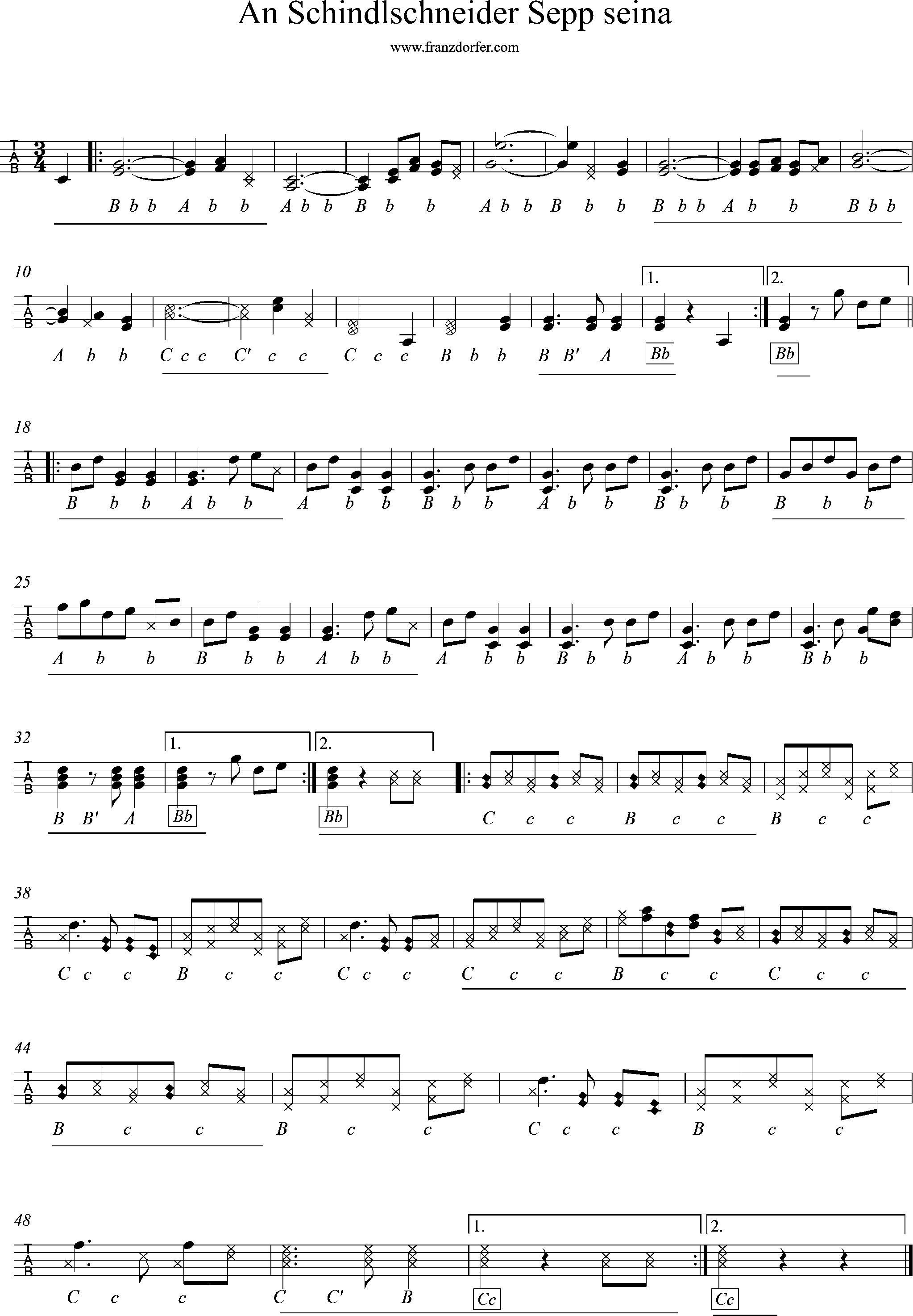 Ziachnoten - An Schindlschneider Sepp seina-griffschrift